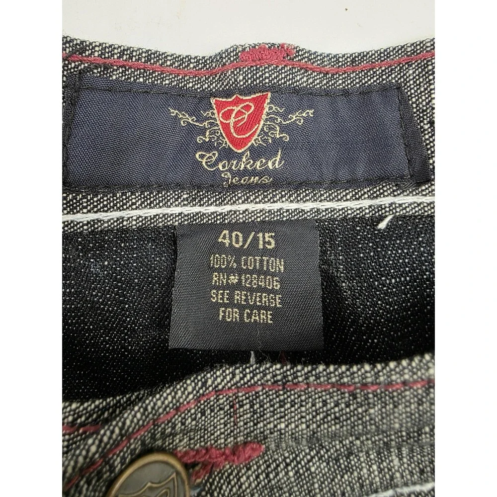 Corked Jeans Shorts Mens 40 Black Denim Embroidered Wing Pockets 100% Cotton